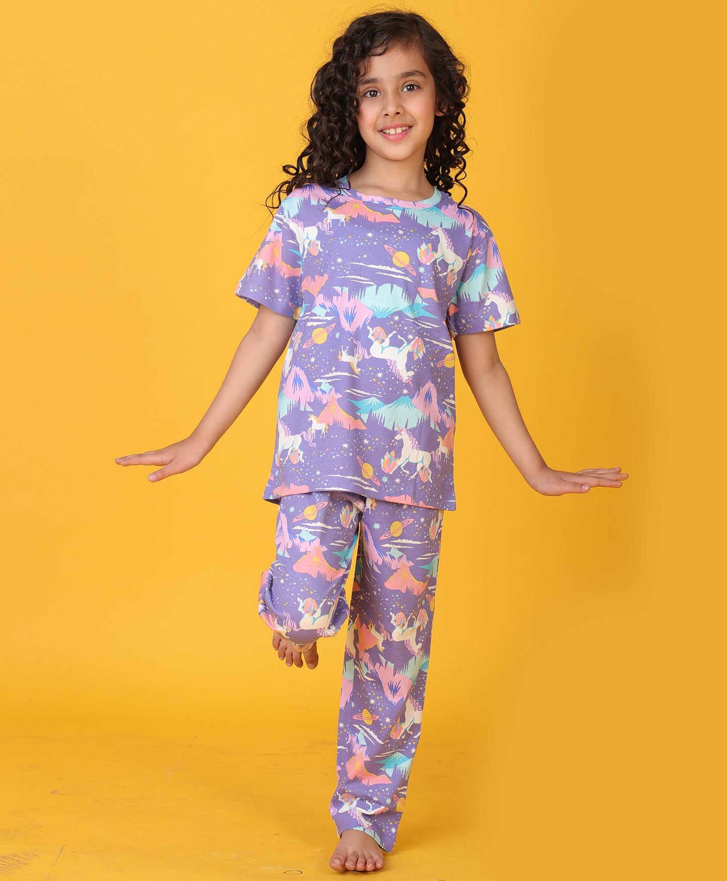 UNICORN PLANET SHORT SLEEVE PYJAMA SET - PURPLE