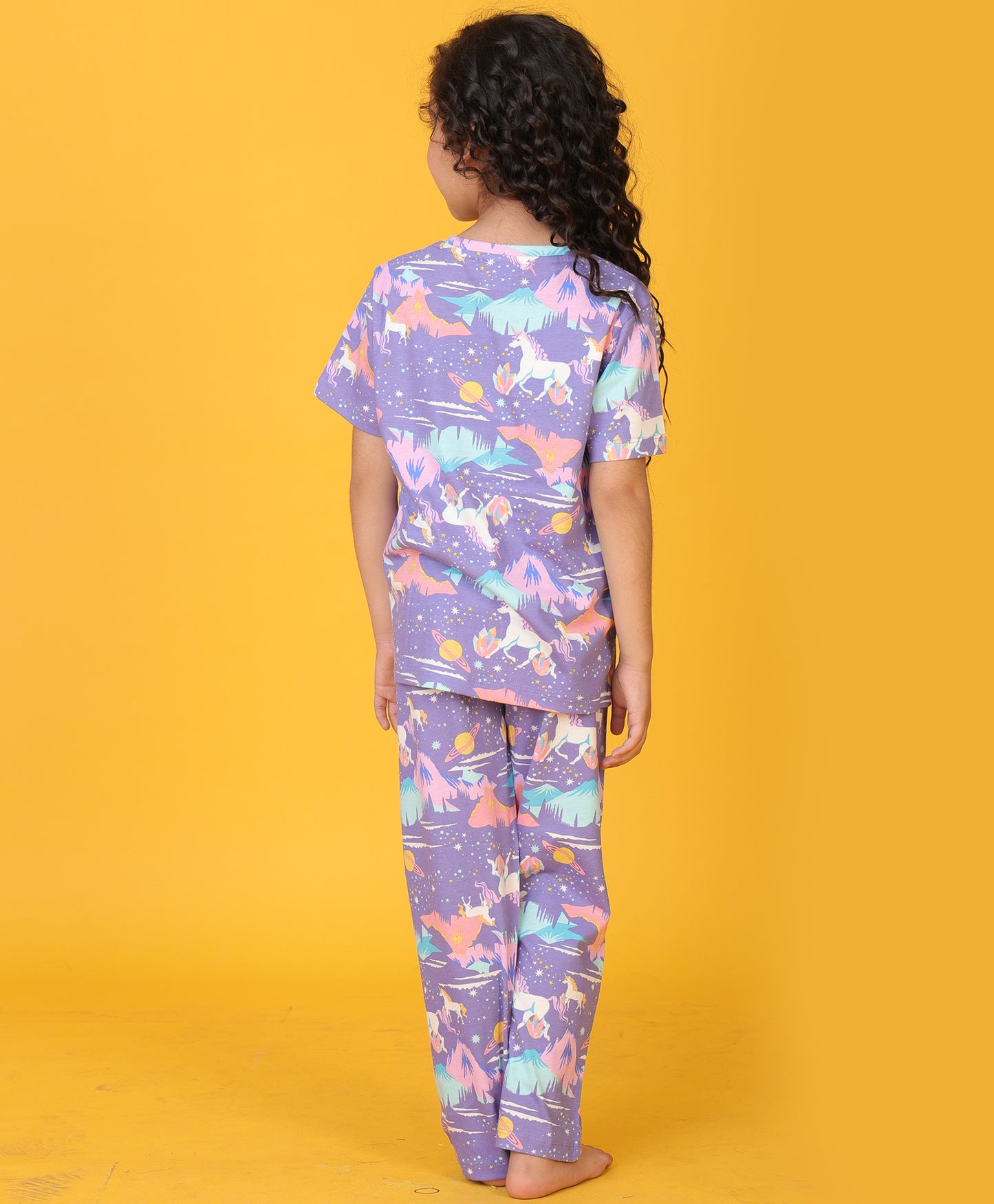 UNICORN PLANET SHORT SLEEVE PYJAMA SET - PURPLE
