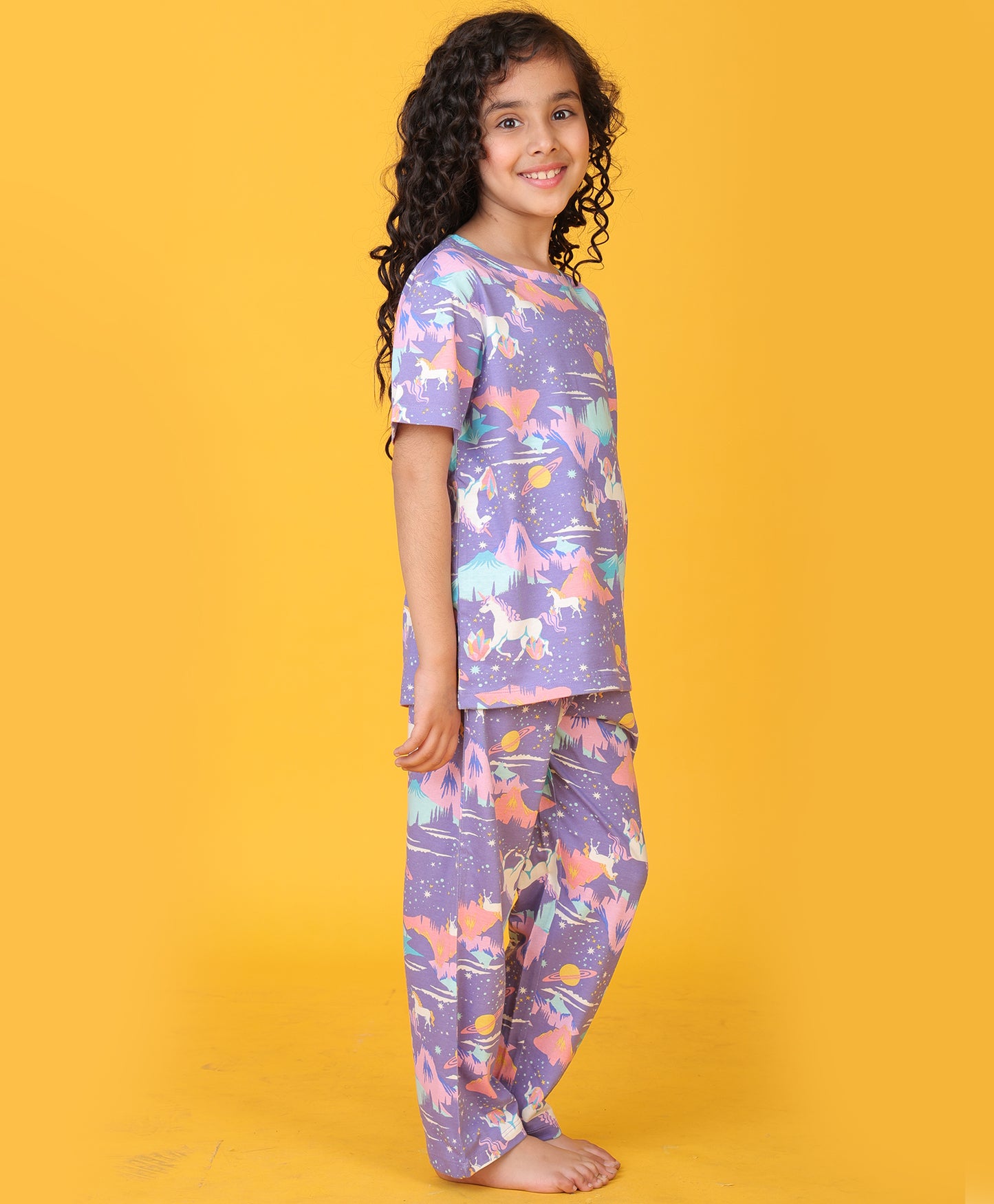 UNICORN PLANET SHORT SLEEVE PYJAMA SET - PURPLE