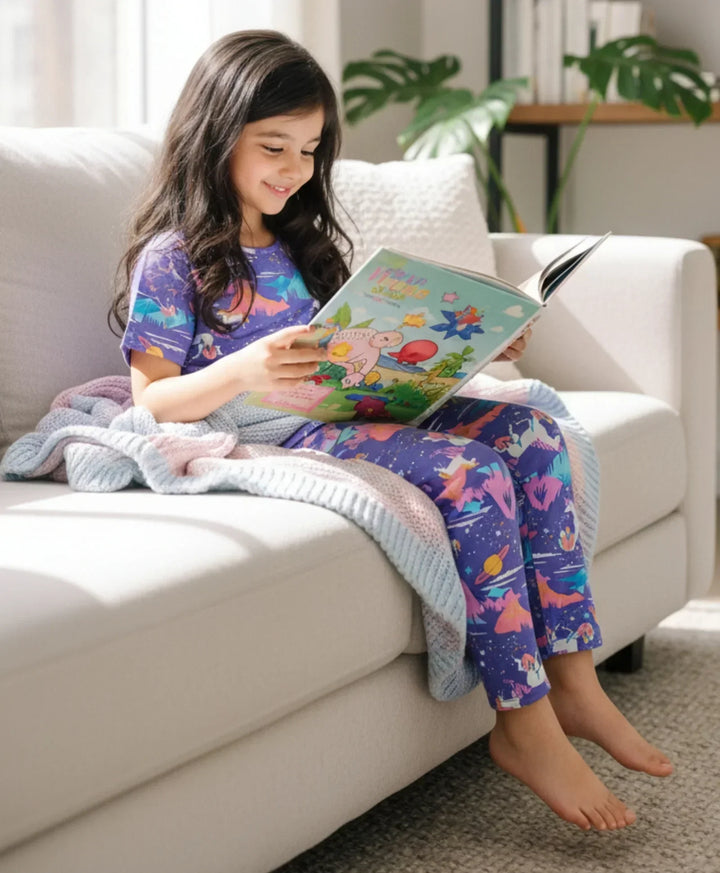 Unicorn Planet Short Sleeve Pyjama Set - Purple