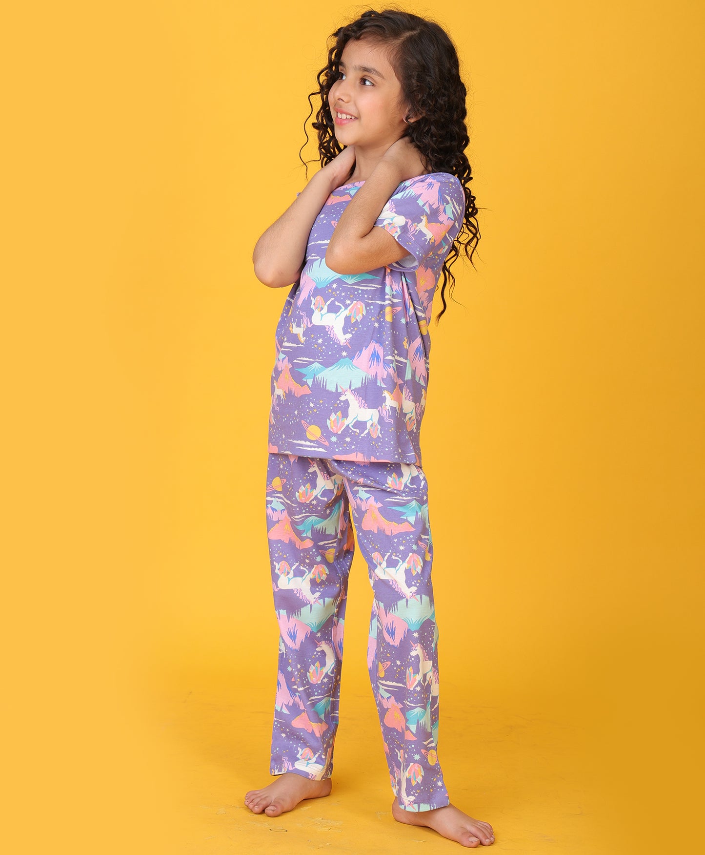 UNICORN PLANET SHORT SLEEVE PYJAMA SET - PURPLE