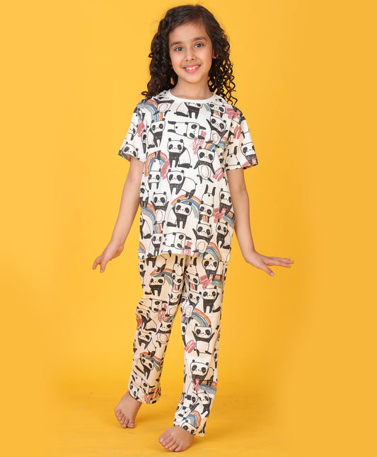 PANDA GIRLS SHORT SLEEVE PYJAMA SET - WHITE