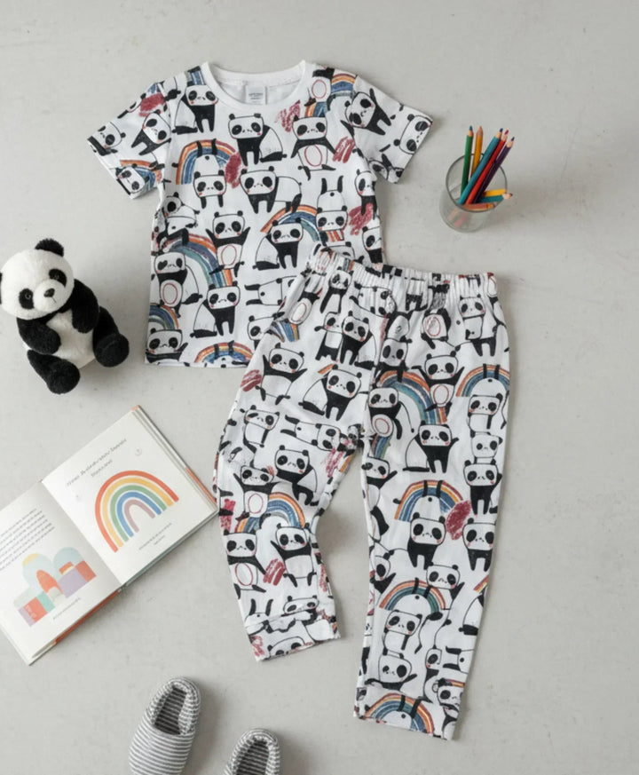 Panda Girls Short Sleeve Pyjama Set - White