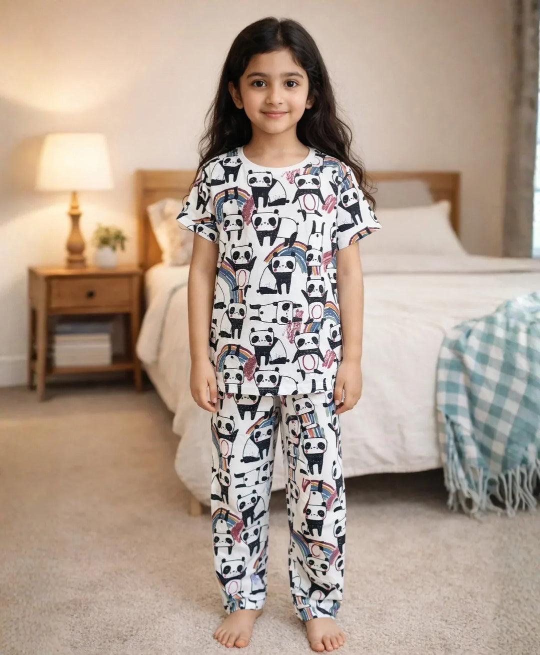 Panda Girls Short Sleeve Pyjama Set - White