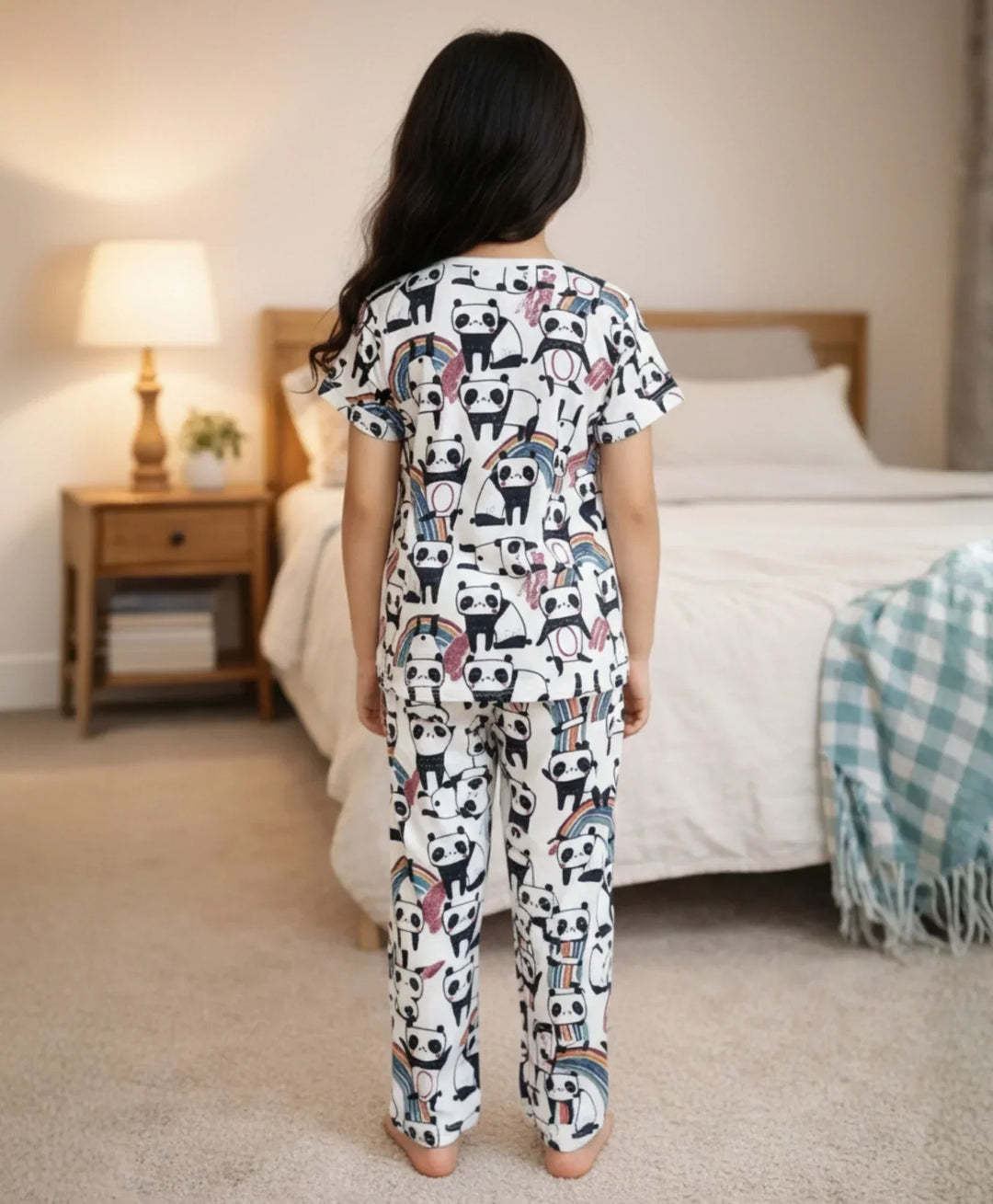 Panda Girls Short Sleeve Pyjama Set - White