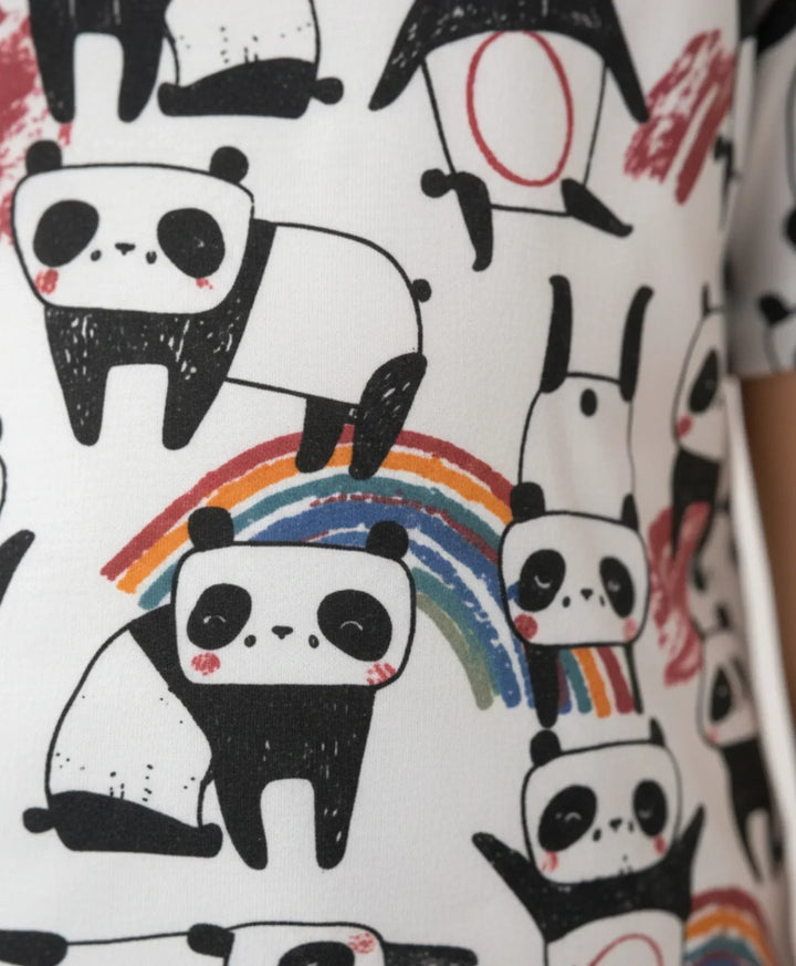 Panda Girls Short Sleeve Pyjama Set - White