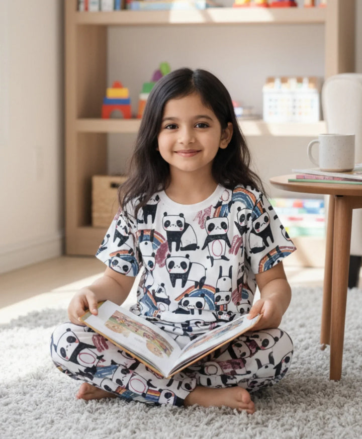 Panda Short Sleeve Pyjama Set - White
