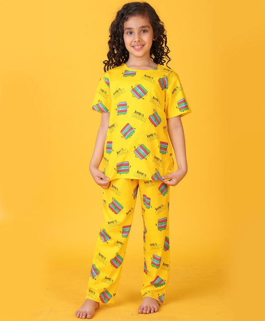 POP IT YELLOW GIRLS SHORT SLEEVE PYJAMA SET - YELLOW