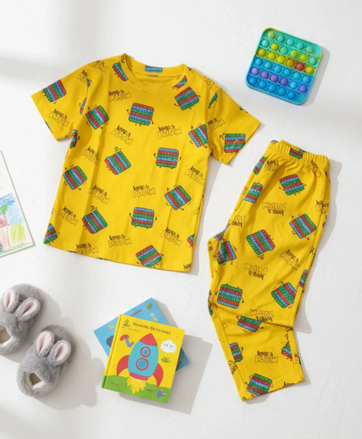 POP IT YELLOW GIRLS SHORT SLEEVE PYJAMA SET - YELLOW - Anthrilo 