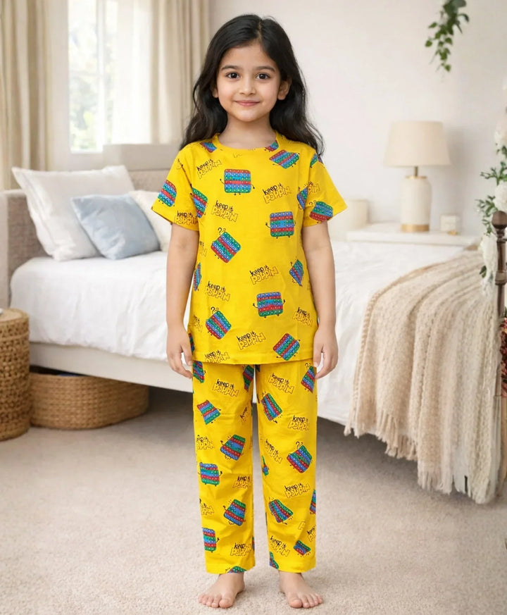 POP IT YELLOW GIRLS SHORT SLEEVE PYJAMA SET - YELLOW - Anthrilo 