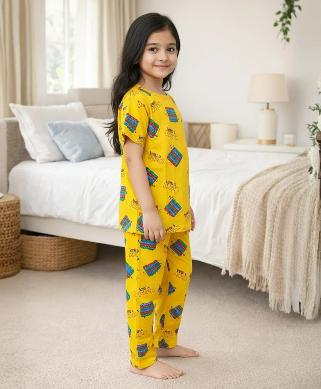 POP IT YELLOW GIRLS SHORT SLEEVE PYJAMA SET - YELLOW - Anthrilo 
