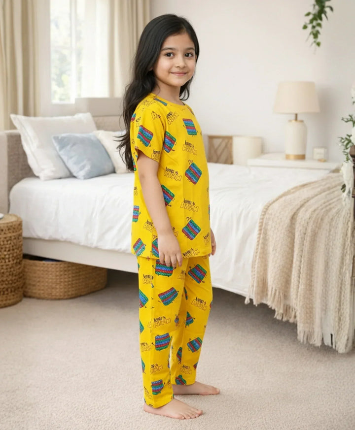 POP IT YELLOW GIRLS SHORT SLEEVE PYJAMA SET - YELLOW - Anthrilo 