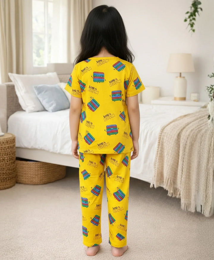 POP IT YELLOW GIRLS SHORT SLEEVE PYJAMA SET - YELLOW - Anthrilo 