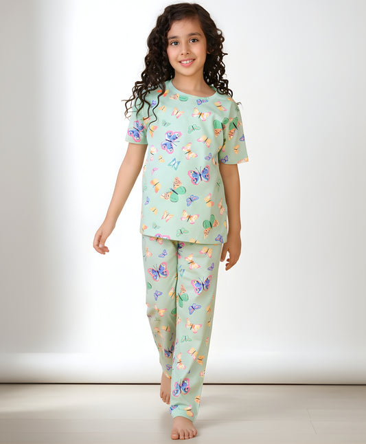 BUTTERFLY SHORT SLEEVE PYJAMA SET - GREEN