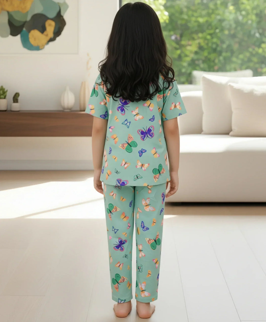 BUTTERFLY SHORT SLEEVE PYJAMA SET - GREEN - Anthrilo 