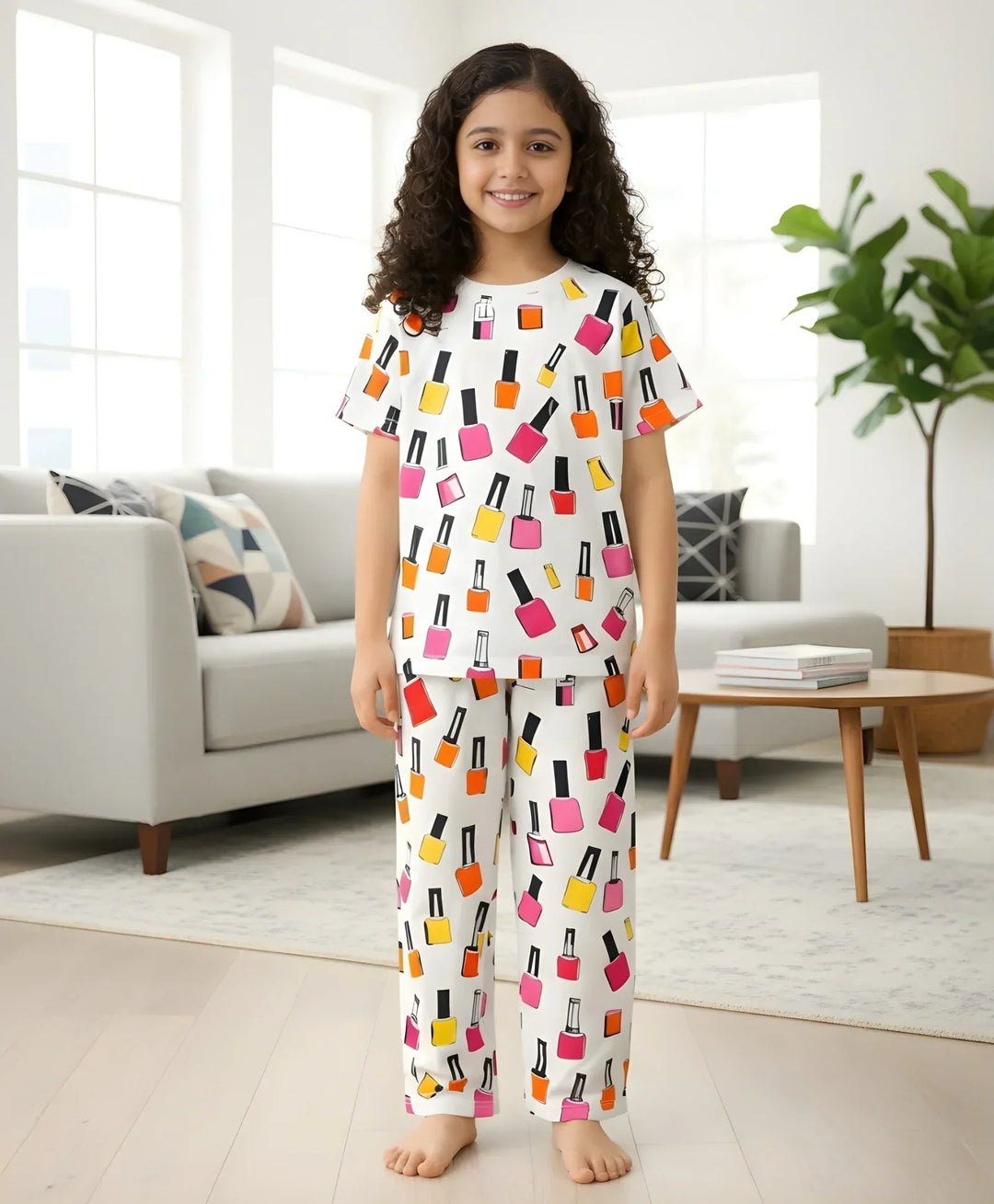 NAIL PAINT SHORT SLEEVE PYJAMA SET - WHITE - Anthrilo 