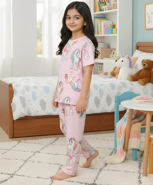 UNICORN STAR SHORT SLEEVE PYJAMA SET - PINK - Anthrilo 