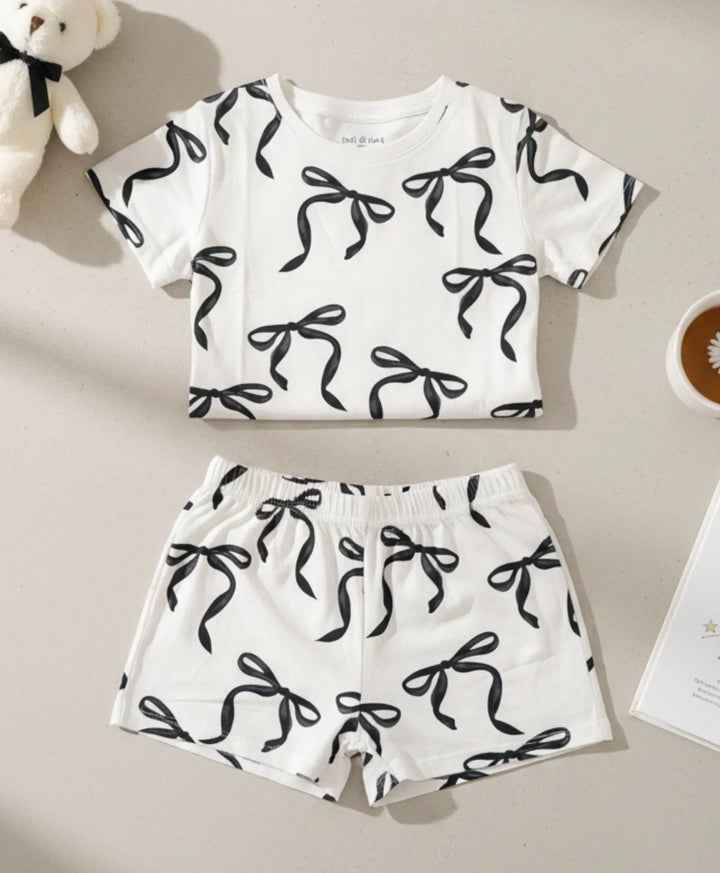 PRETTY BLACK BOW SLEEPWEAR SHORT SET - BLACK - Anthrilo 
