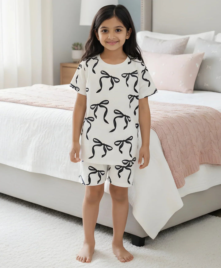 PRETTY BLACK BOW SLEEPWEAR SHORT SET - BLACK - Anthrilo 