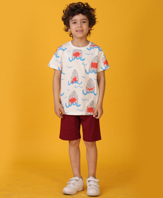 SHARK RED BOYS SHORTS SET - WHITE/RED