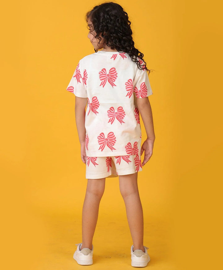 PINK RED BOW SHORTS SET - WHITE - Anthrilo 