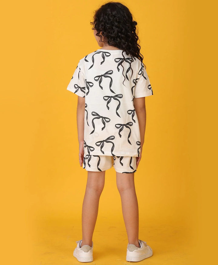 PRETTY BLACK BOW SHORTS SET - WHITE - Anthrilo 