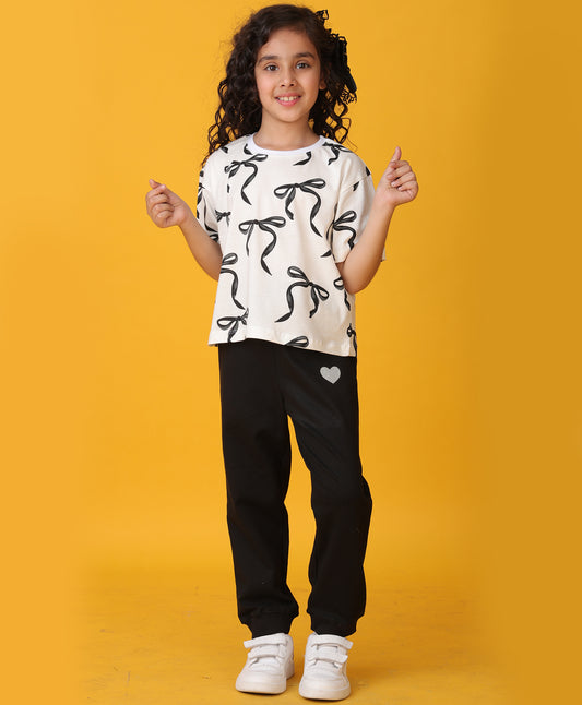PRETTY BLACK BOW SUMMER JOGGER SET - WHITE/BLACK
