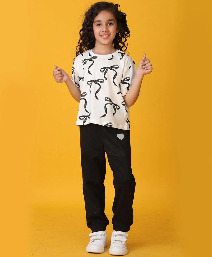 PRETTY BLACK BOW SUMMER JOGGER SET - WHITE/BLACK - Anthrilo 