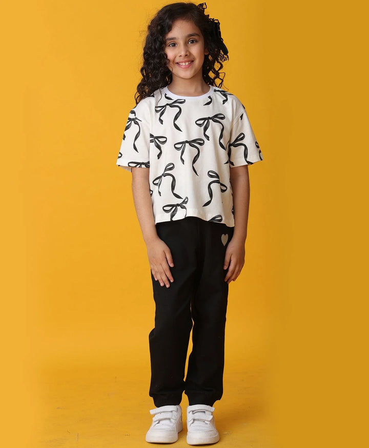 PRETTY BLACK BOW SUMMER JOGGER SET - WHITE/BLACK - Anthrilo 