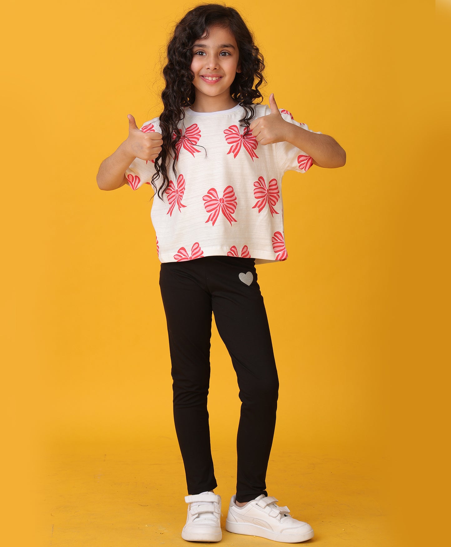 PINK BOW SUMMER BLACK LEGGINGS SET - WHITE/BLACK