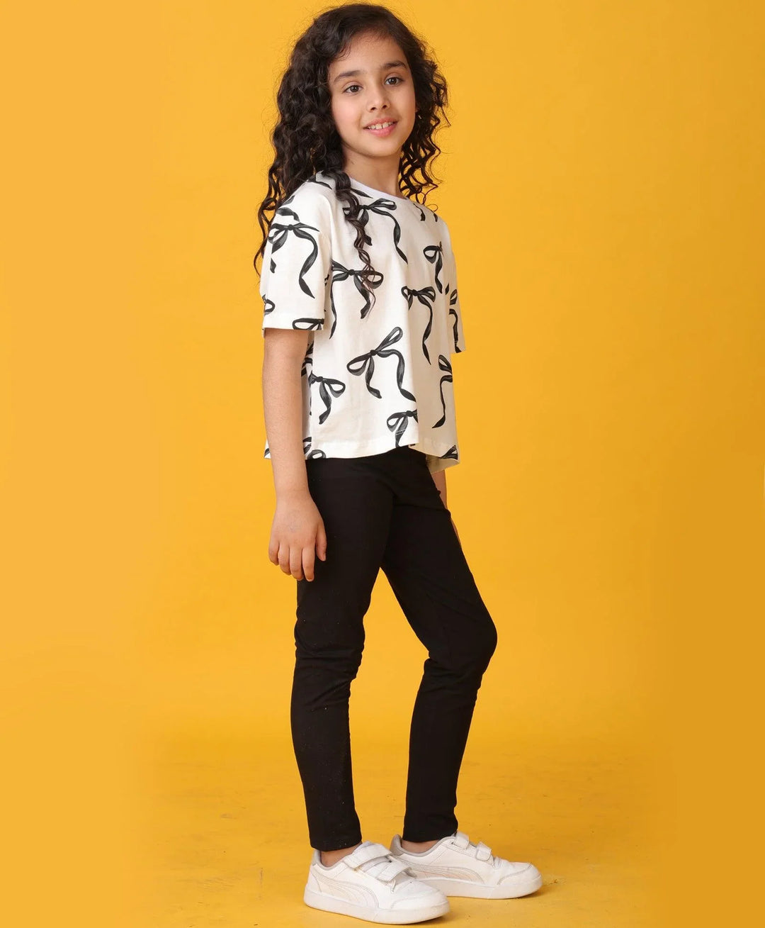 PRETTY BLACK BOW SUMMER BLACK LEGGINGS SET - WHITE/BLACK - Anthrilo 