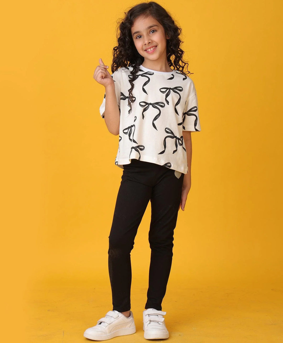 PRETTY BLACK BOW SUMMER BLACK LEGGINGS SET - WHITE/BLACK - Anthrilo 
