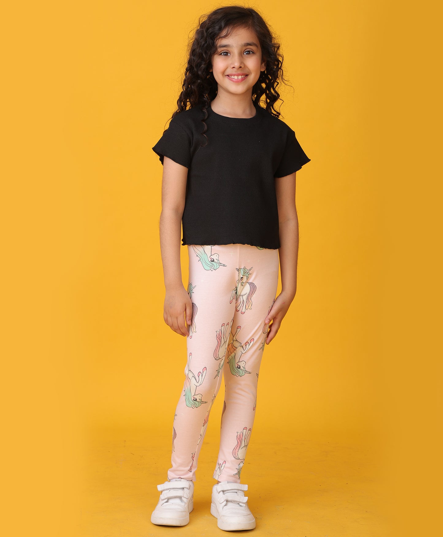 RIBBED BLACK UNICORN STAR LEGGINGS SET - BLACK/PINK