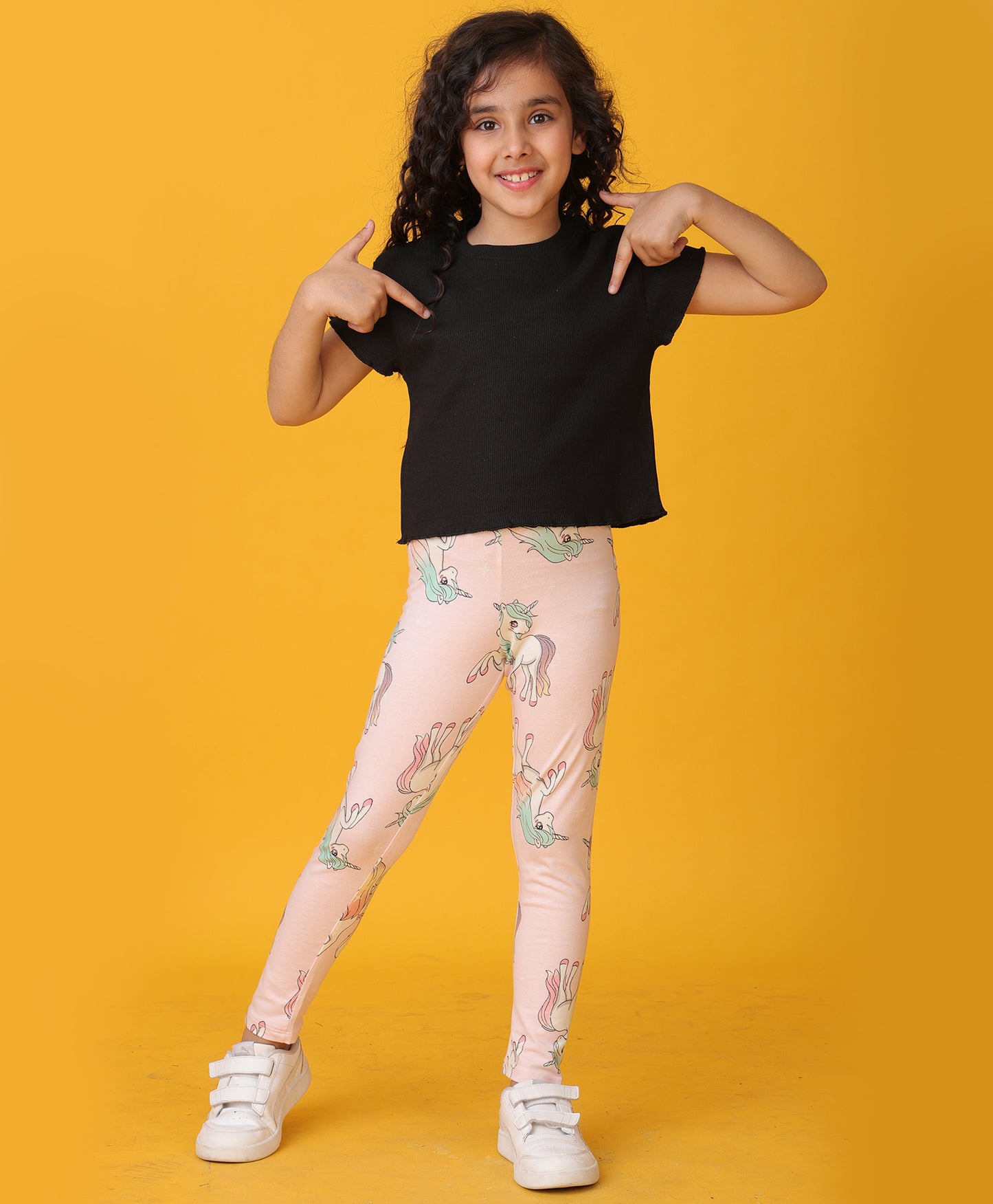RIBBED BLACK UNICORN STAR LEGGINGS SET - BLACK/PINK