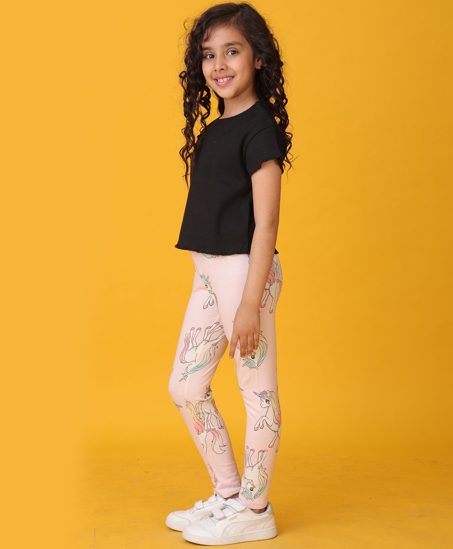 RIBBED BLACK UNICORN STAR LEGGINGS SET - BLACK/PINK