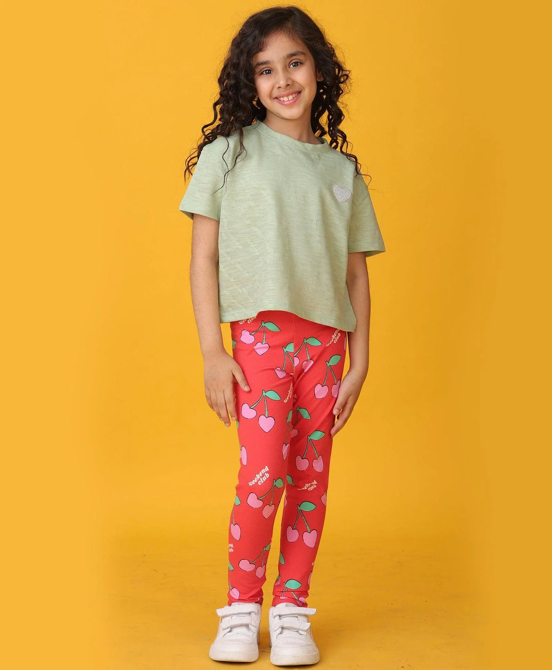 GREEN JACQUARD SUMMER CHERRY LEGGINGS SET - OLIVE/RED - Anthrilo 