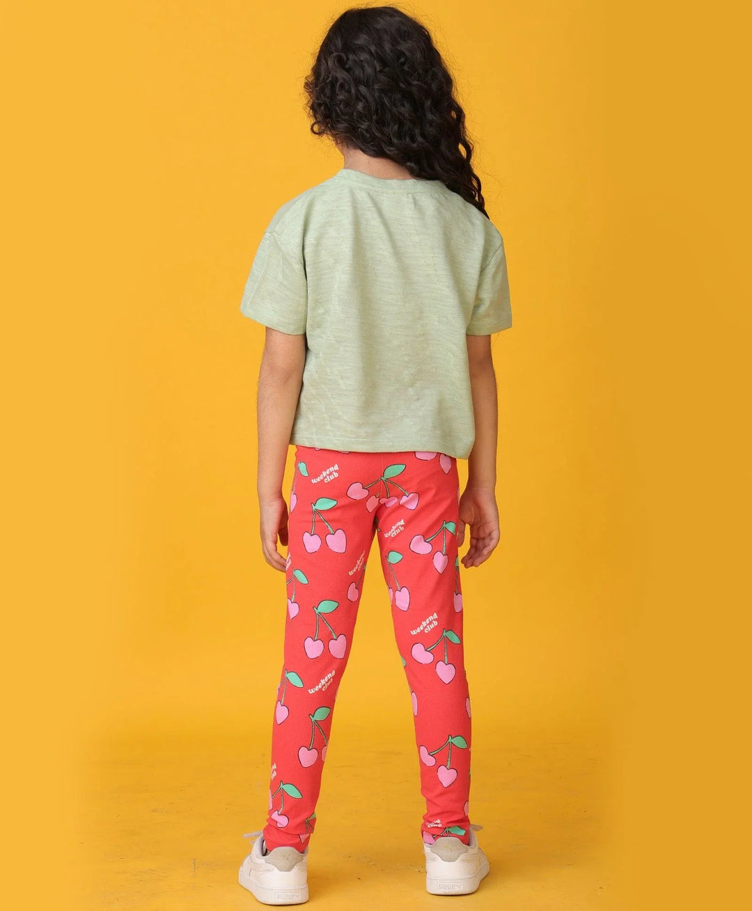 GREEN JACQUARD SUMMER CHERRY LEGGINGS SET - OLIVE/RED - Anthrilo 