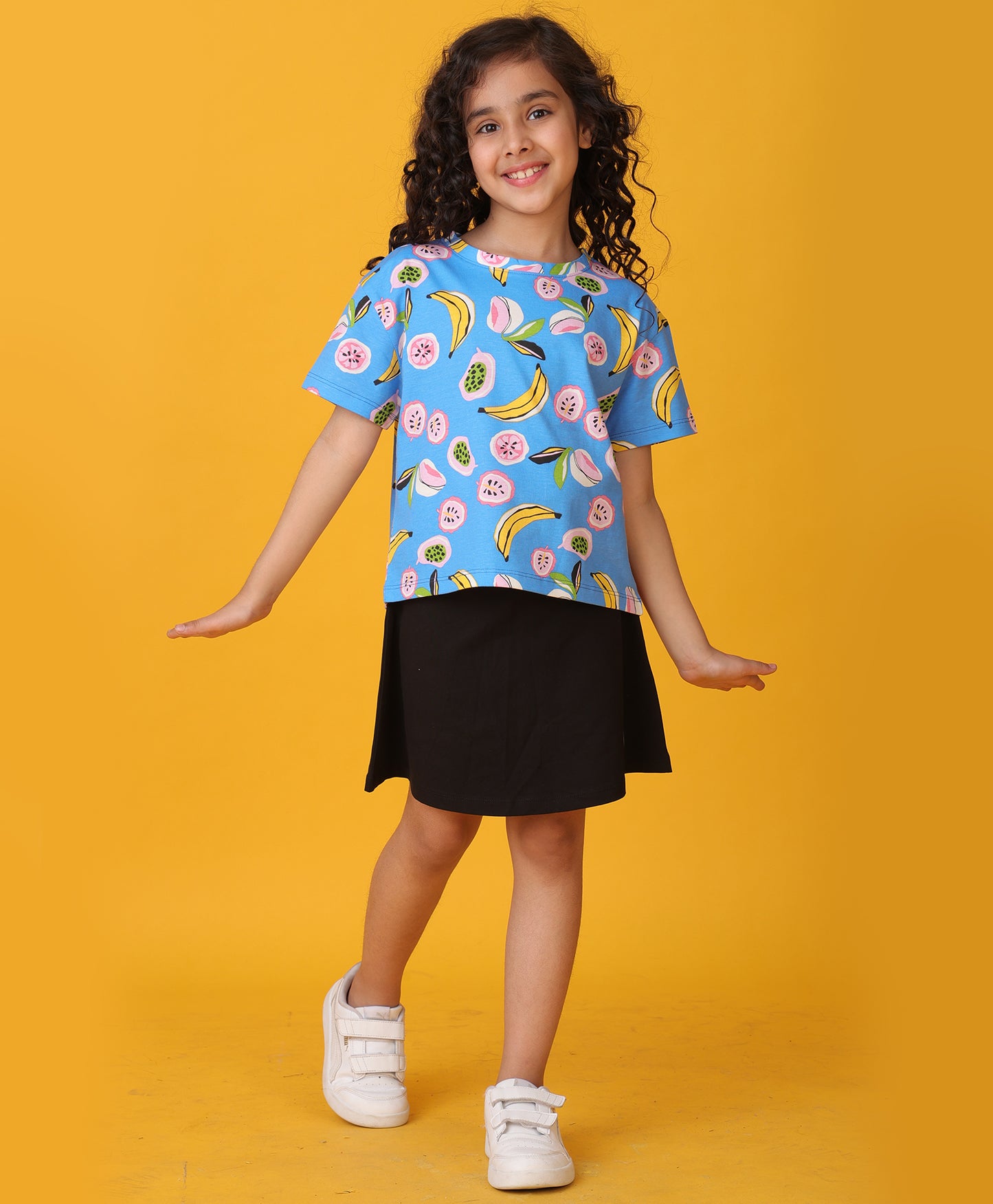 BANANA BERRY SUMMER BLACK SKIRT SET - BLUE/BLACK