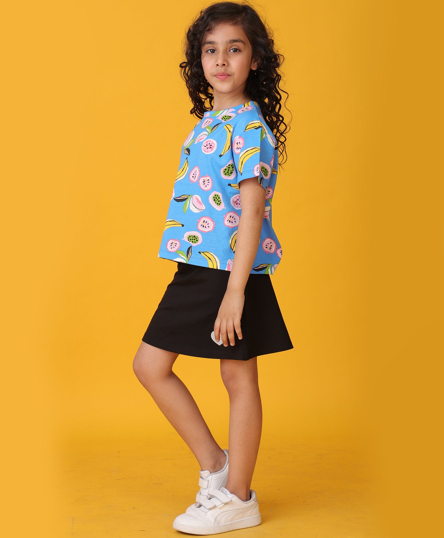 BANANA BERRY SUMMER BLACK SKIRT SET - BLUE/BLACK