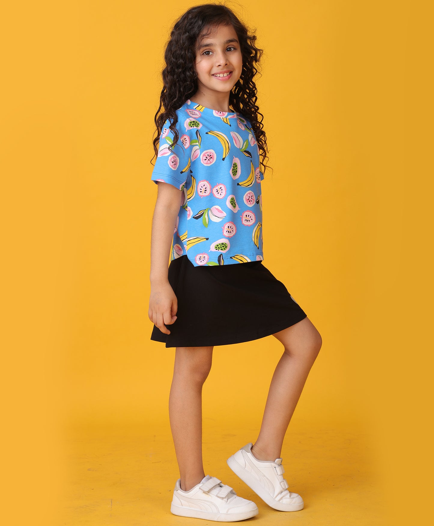 BANANA BERRY SUMMER BLACK SKIRT SET - BLUE/BLACK