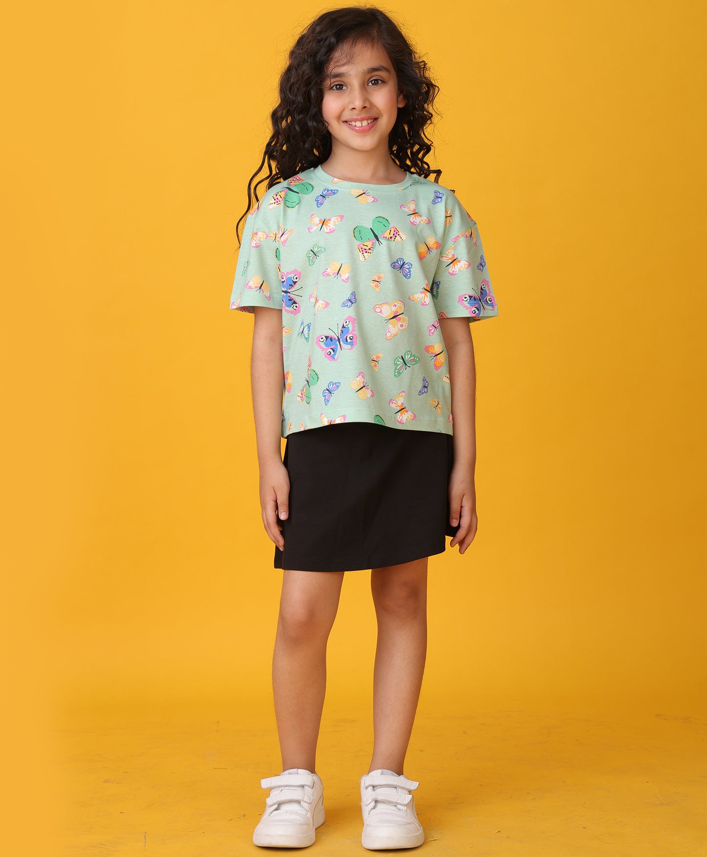 BUTTERFLY SUMMER BLACK SKIRT SET - GREEN/BLACK