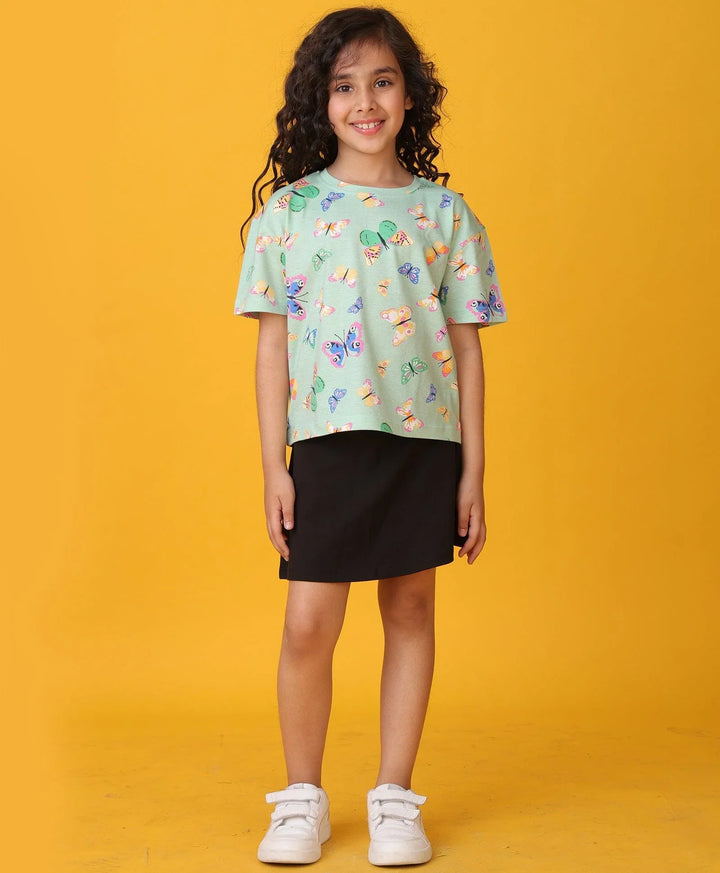 BUTTERFLY SUMMER BLACK SKIRT SET - GREEN/BLACK - Anthrilo 