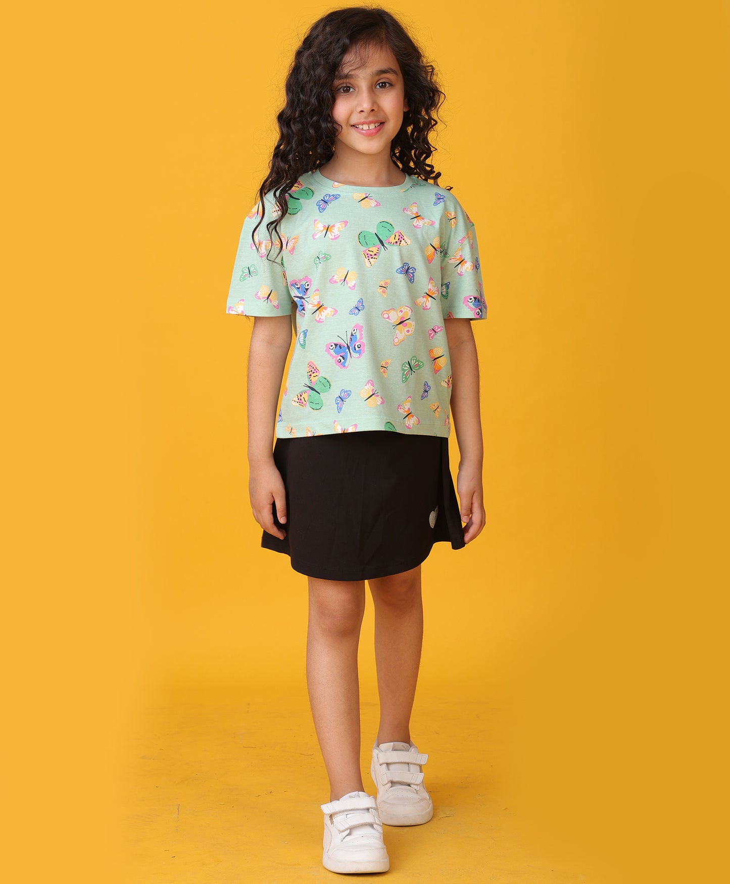 BUTTERFLY SUMMER BLACK SKIRT SET - GREEN/BLACK