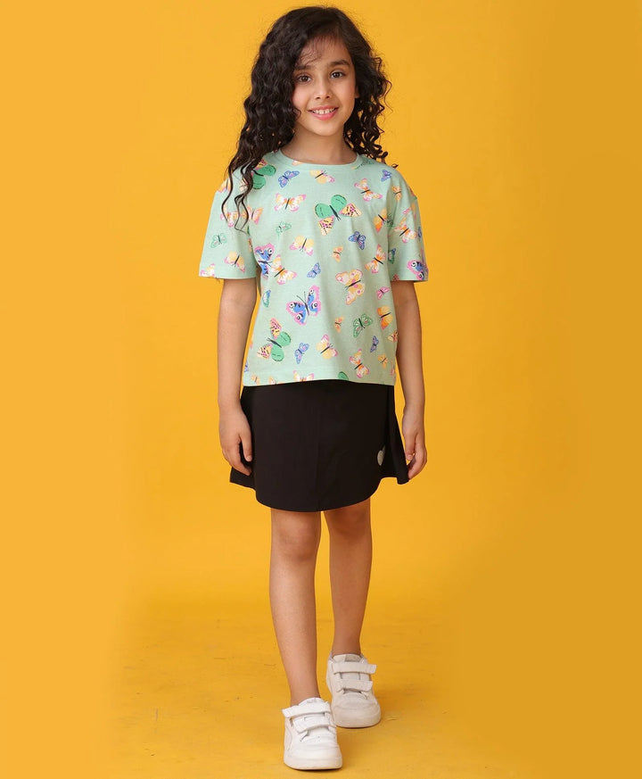BUTTERFLY SUMMER BLACK SKIRT SET - GREEN/BLACK - Anthrilo 