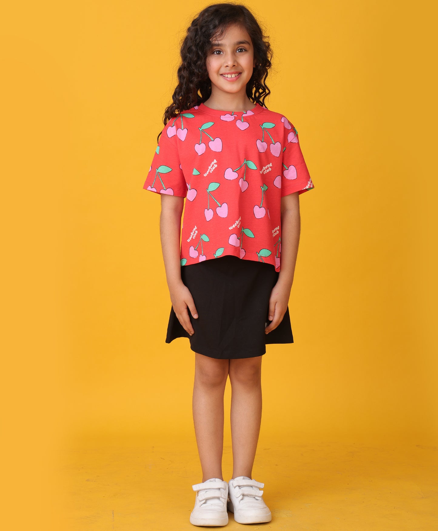 CHERRY RED SUMMER BLACK SKIRT SET - RED/BLACK