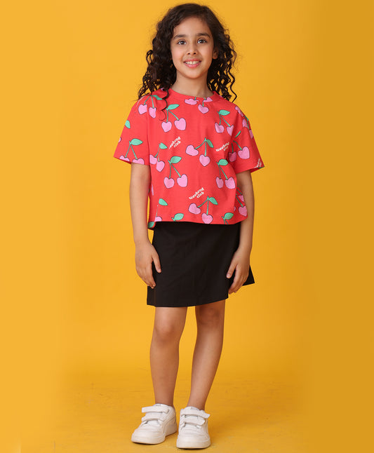 CHERRY RED SUMMER BLACK SKIRT SET - RED/BLACK