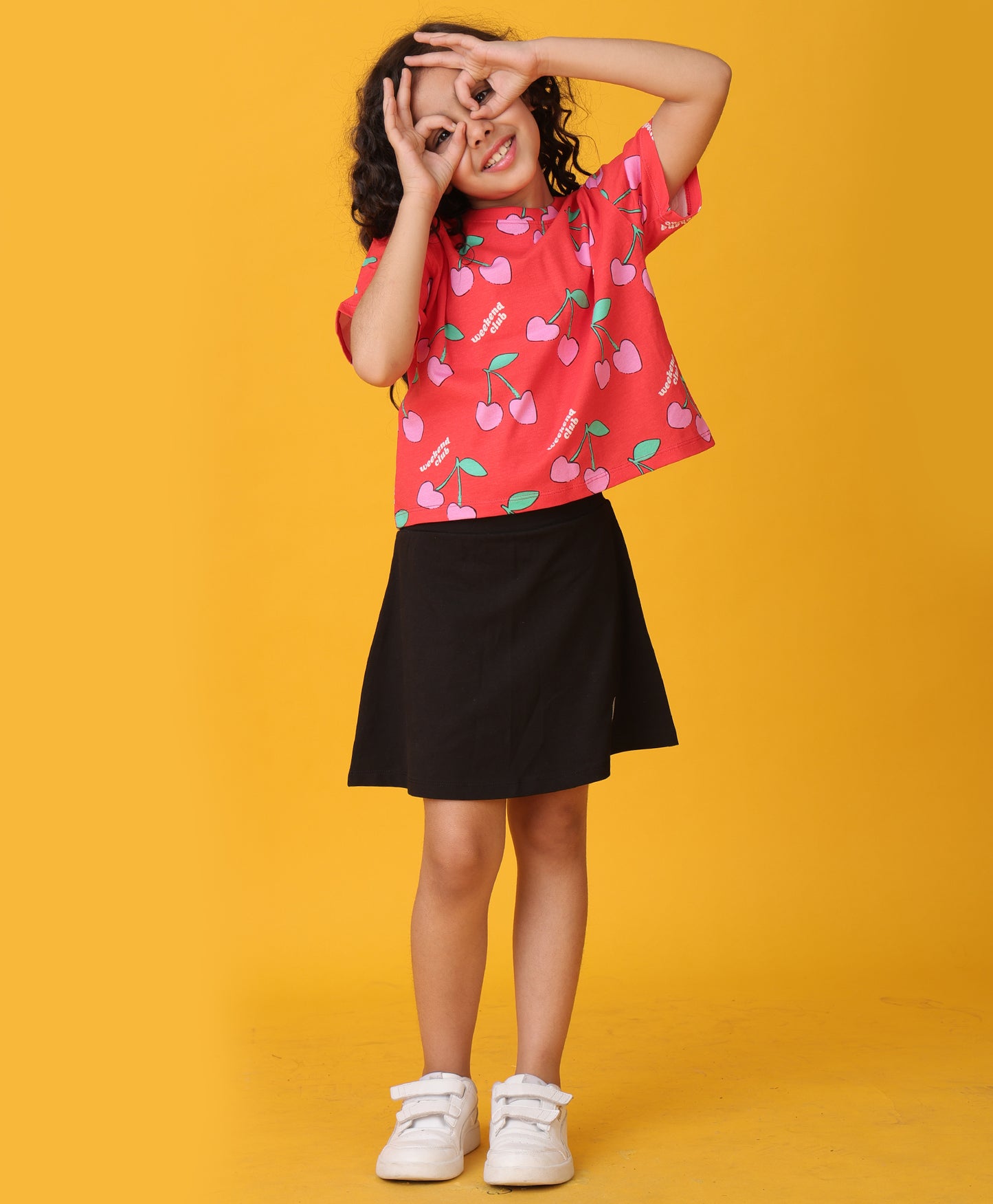 CHERRY RED SUMMER BLACK SKIRT SET - RED/BLACK