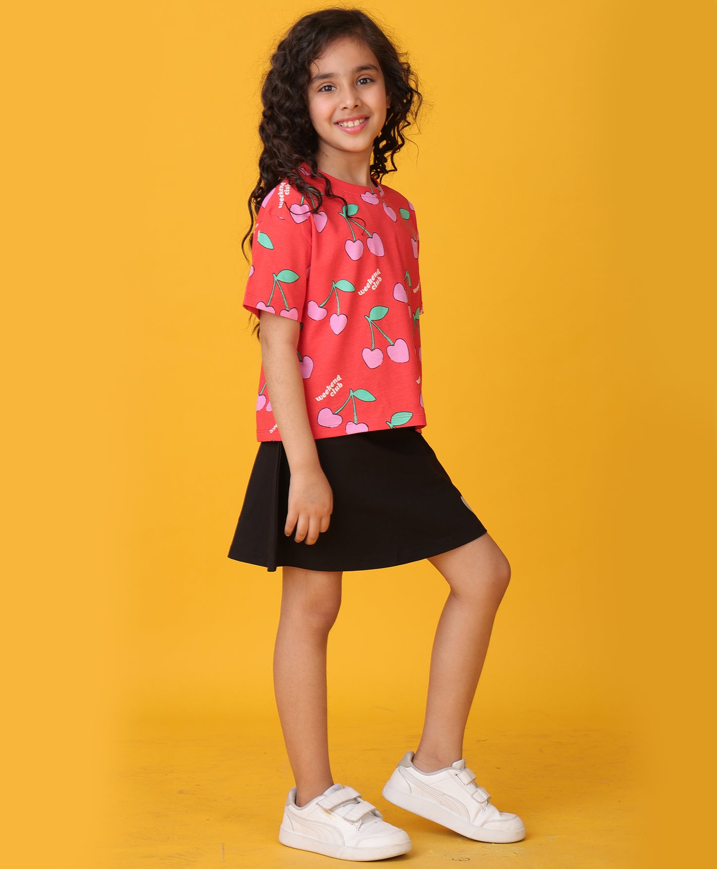 CHERRY RED SUMMER BLACK SKIRT SET - RED/BLACK