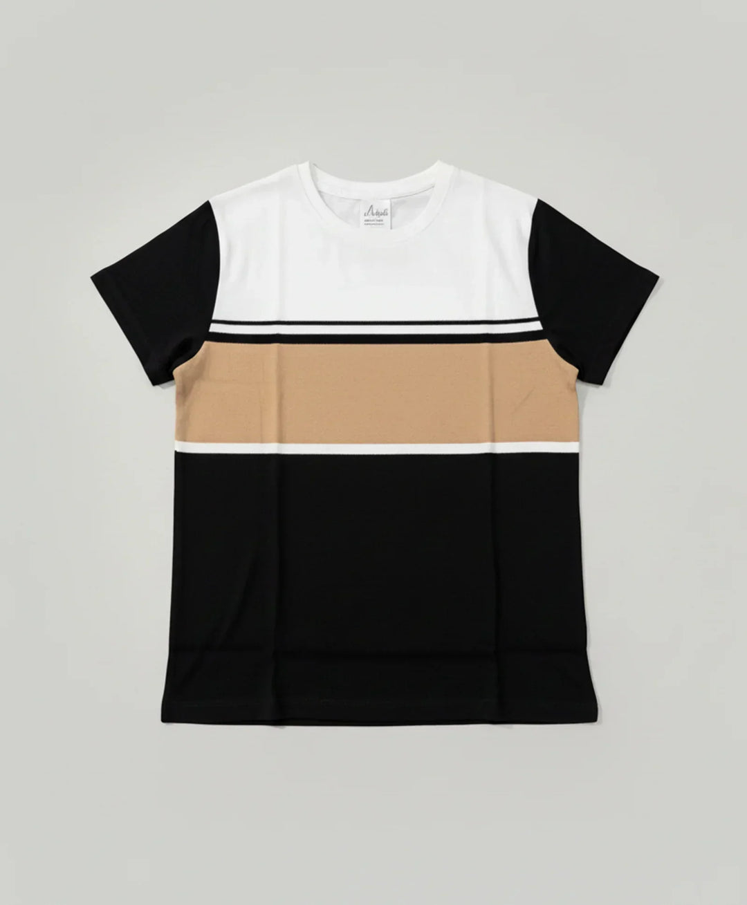 White Beige Black Striped Boys Short Sleeves T-Shirt - Multi