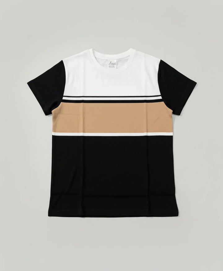 White Beige Black Striped Boys Short Sleeves T-Shirt - Multi
